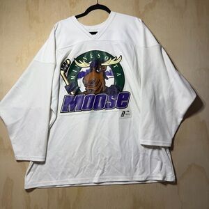 Vintage Minnesota Moose Hockey Jersey Shirt #3 ProWear Bauer XL White Graphic